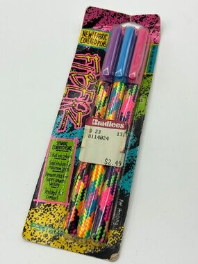 Vintage 90s Pentech Fiberz Pens 3 Pack Fabric Covered Neon New Old Stock